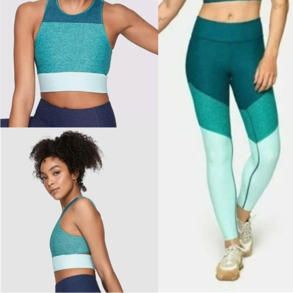 Outdoor Voices Matching Leggings & Bra Set Small Emerald/Spearmint/Patina RARE